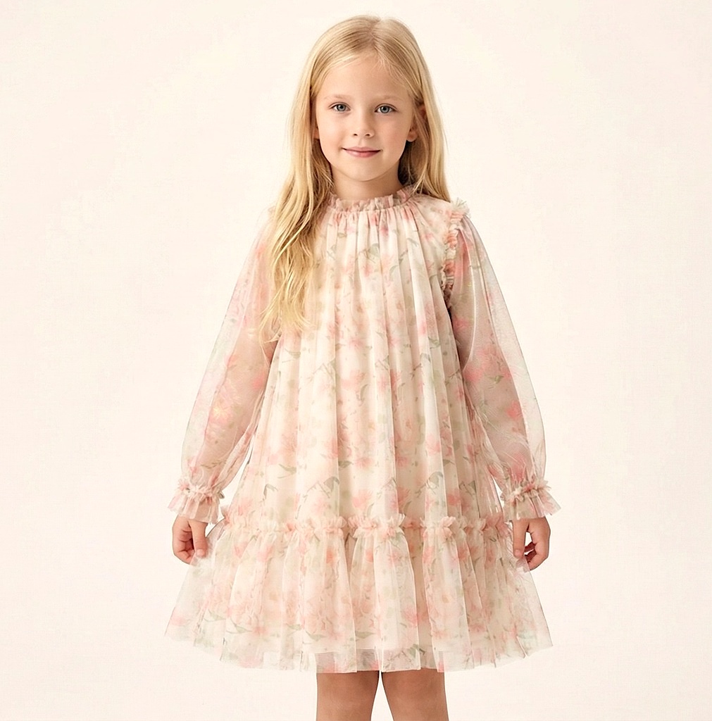 25719 Tulle with Rose Pattern Dress Robe enfant fille – Image 1