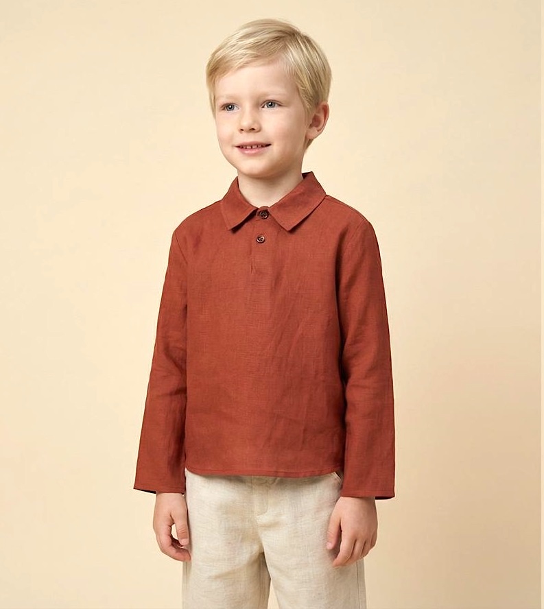 26124 Garçon Lin Chemise Pantalon Ensemble 2 pièces Ensemble Orange Ensemble bébé garçon – Image 1